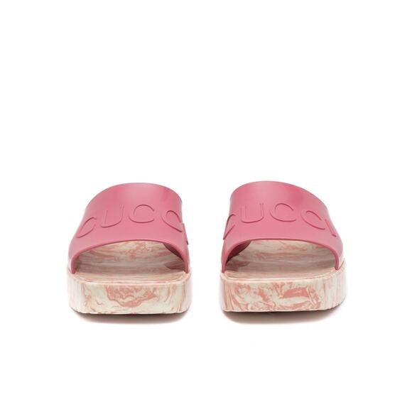 GUCCI Rubber Logo Womens Platform 20/60mm Slide Sandals Pink 37 US7 - Picture 8 of 14